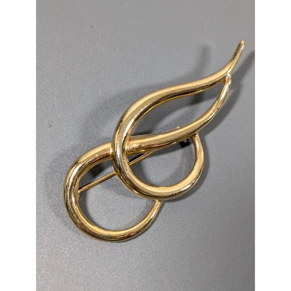Vintage Gold‎ Tone Double Scroll Teardrop Modernist Brooch Pin